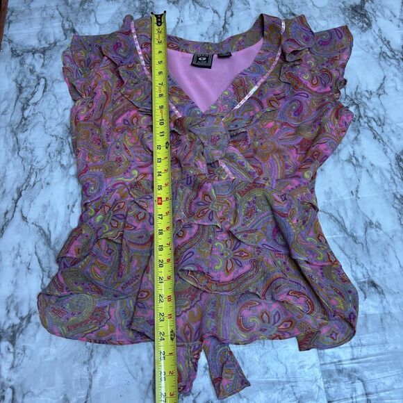 Vintage 90s Y2K Paisley Pink Ruffle Skirt and top set size 14 Petite boho Flowy - Picture 6 of 9